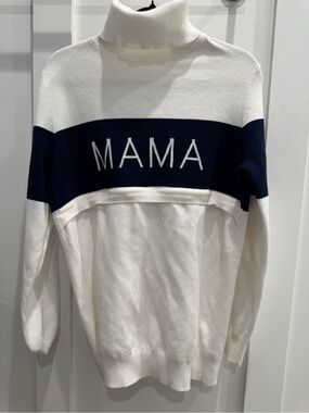 Seraphine White and Navy 'MAMA' Turtleneck Sweater
